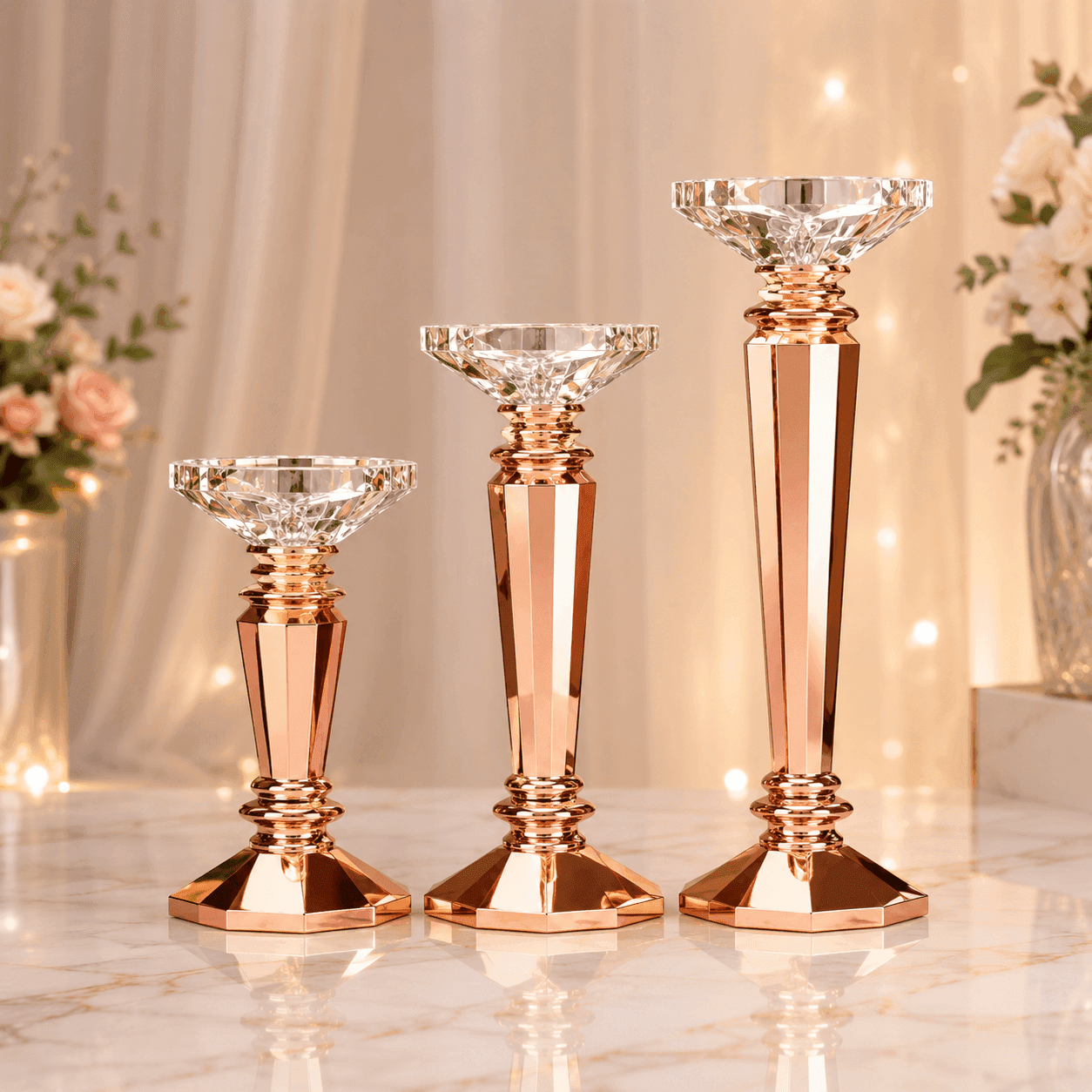 Rose Gold Candle Holder - CANDLE HOLDERS Hire Brisbane