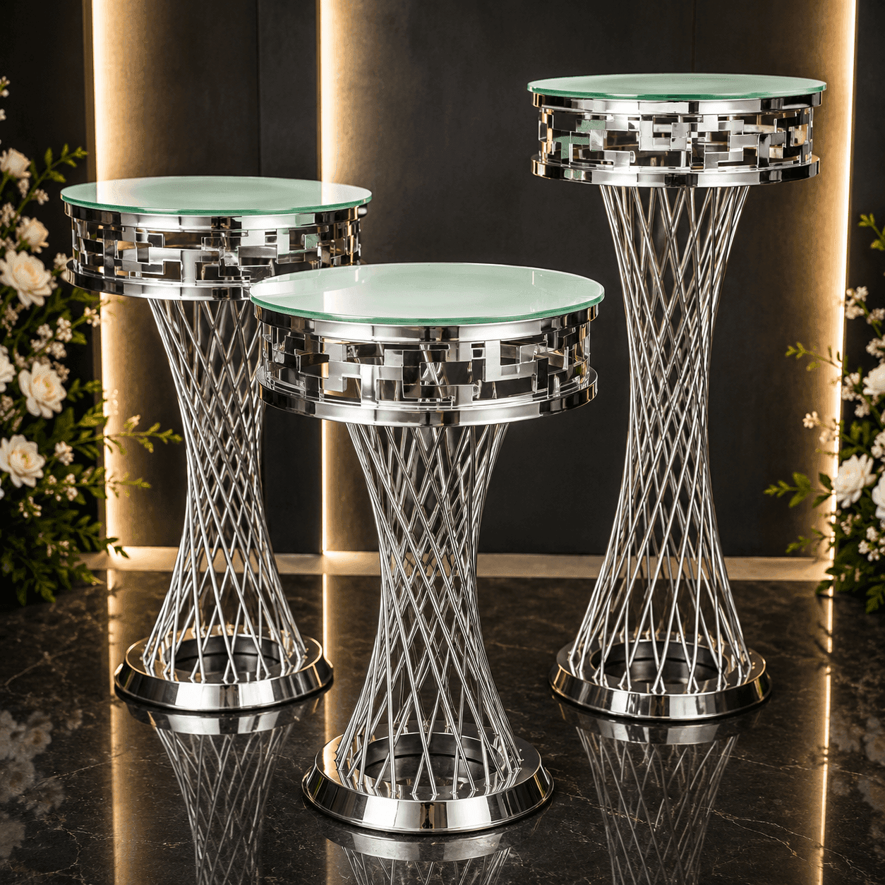 Stainless Steel Spiral Plinth - PLINTHS Hire Brisbane